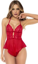 Body rouge effet babydoll et string assorti - MAL7445RED Rouge