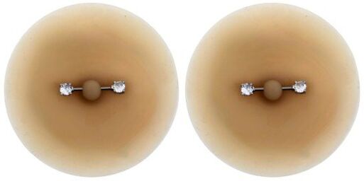 Paire de Cache-Tétons Piercing Barre Strass Peau Claire