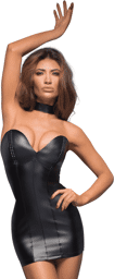 F172 Mini-robe en Powerwetlook avec bonnets en éco-cuir Noir