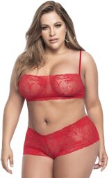 Ensemble lingerie, grande taille, rouge top bustier et shorty dentelle - MAL206XRED Rouge