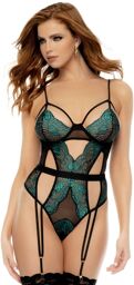 Body string avec porte-jarretelles intégré noir et vert Noir/Emeraude