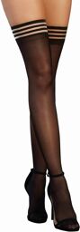 Bas fins nylon jarretières élastiques rayées Noir
