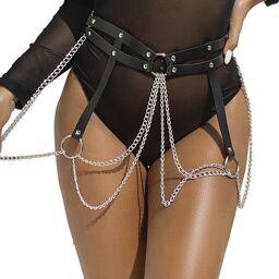 harnais chaine bague cuir ceinture noir