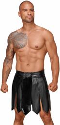 H053 Jupe gladiateur pour homme en cuir écologique avec plis en PVC Noir