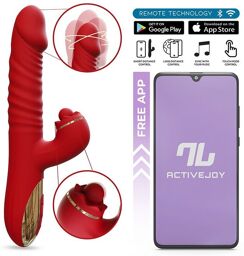 Ascen - Vibromasseur Rabbit - Vibromasseur à poussée et ondulation avec application - Rouge