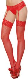 Bas résille rouges avec jarretières florales - DG0006RED Rouge