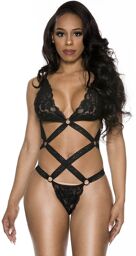 Body dentelle noir effet lanières Noir