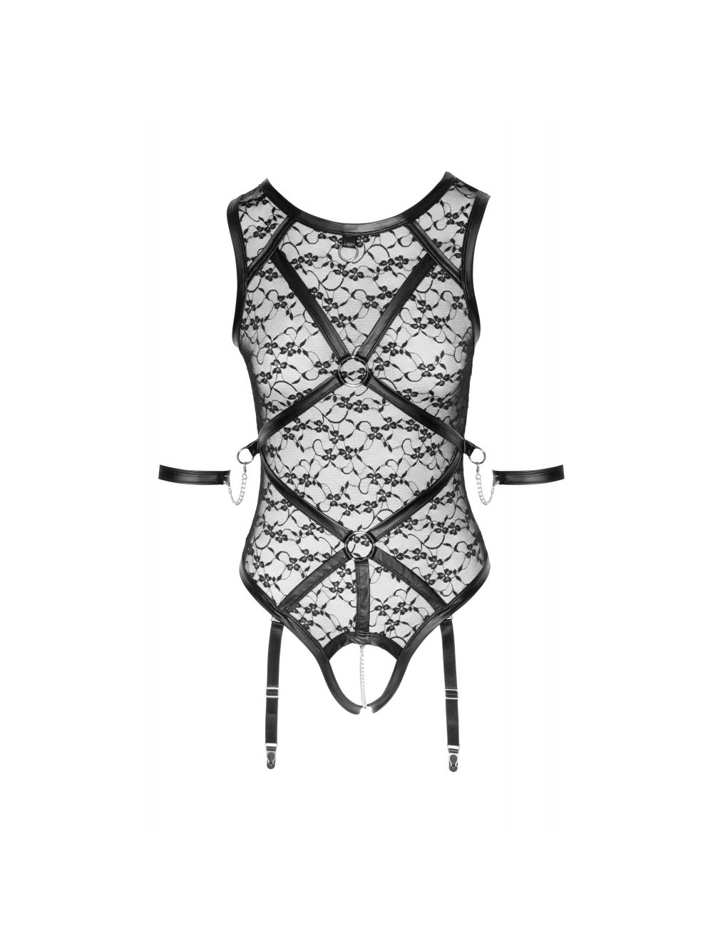 Body Dentelle, Harnais & Chaîne Stimulante Noir