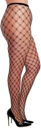 Collant grande taille large maille en forme de losange - DG0369XBLK Noir
