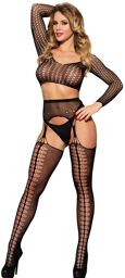 bodystocking sexy en résille manches longues noir taille unique
