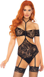 Ensemble bandeau et porte-jarretelles en dentelle Noir