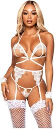 Ensemble 4 Pièces Ouvert 81653 Dentelle Blanche & Menottes Blanc