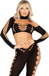 Ensemble crop top et legging à découpes sans couture Noir Black