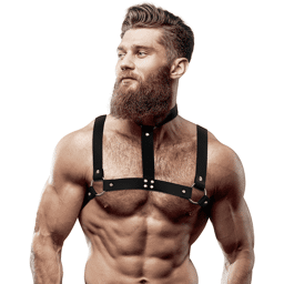 HARNAIS POITRINE AJUSTABLE EN CUIR ÉCOLOGIQUE AVEC COLLIER POUR HOMMES