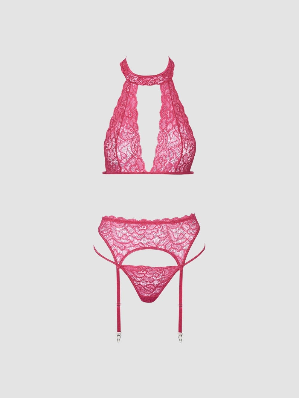 Ensemble 3 pièces dentelle rose fuchsia