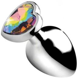Plug Anal Métal Bijou Rainbow Prism Heart Large Argent