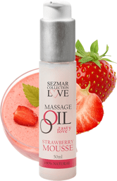 Huile de massage comestible parfum mousse fraise - 50 ml