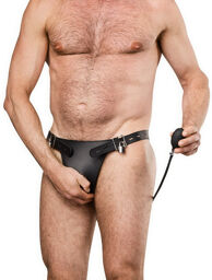 Slip de chasteté en cuir avec plug anal gonflable