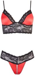 Ensemble Satin & Dentelle 2 Pièces Ouvert Noir