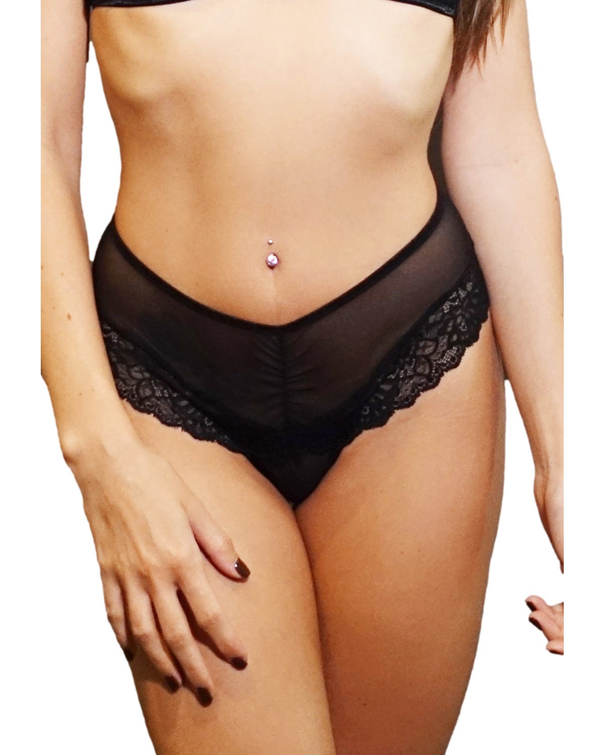 Culotte Noire Ouverte Taille Haute Dentelle