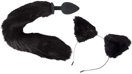Kit Plug Anal Queue Féline Noire & Serre Tête Chat Noir