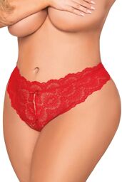 Tanga rouge grande taille, ouvert à l'entrejambe - DG1468XRED Rouge