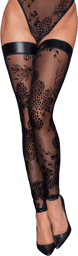 F243 Bas en tulle avec broderie flock à motifs Noir
