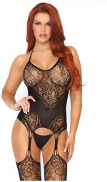 Combinaison Effet Porte-Jarretelles Dentelle Noir