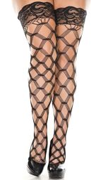 Bas autofixants filet grande taille fils noirs en losange - MH45437XBLK Noir