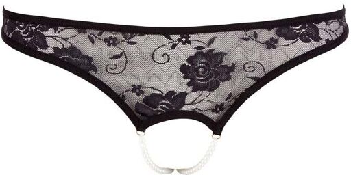 String Ouvert Dentelle & Perles Noir