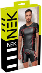 Chemise manches courtes noire avec bandes rouges Noir