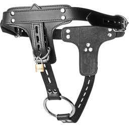 Strict Anneau Pénien Verrouillable en Cuir Premium et Harnais pour Plug Anal