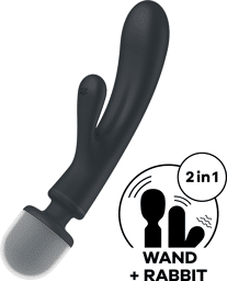 2 en 1 Vibromasseur rabbit et wand noir USB Triple Lover