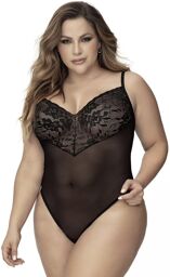 Body, grande taille, noir en dentelle et résille noire Noir
