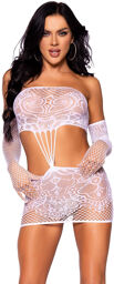 Robe en dentelle à bretelles avec gants assortis Blanc White
