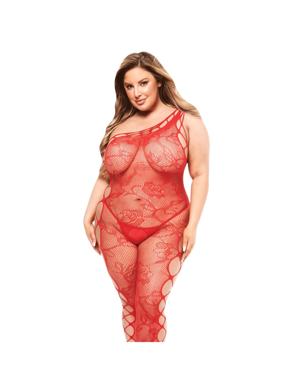 Combinaison ouverte asymétrique résille rouge GT