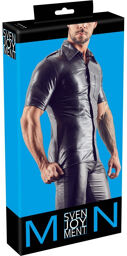 Chemise en similicuir noir avec boutons-pression Noir