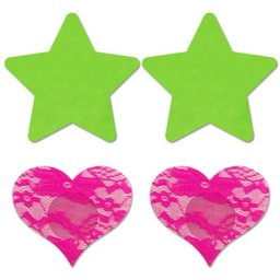 Autocollants pour seins étoile et cœur 2 pièces - Vert fluo/Rose fluo