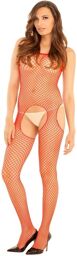 Bodystocking rouge filet ouvert devant et derrière - REN7002-RED Rouge