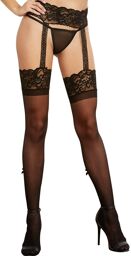 Collant effet porte-jarretelle avec liseré noir et nœud de satin - DG0271BLK Noir