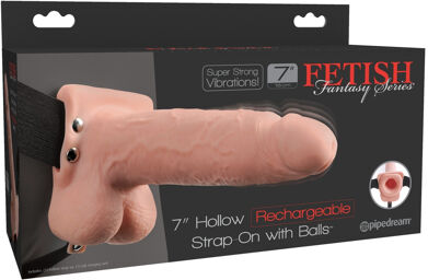 Strap-on rechargeable creux avec boules 18,9 cm