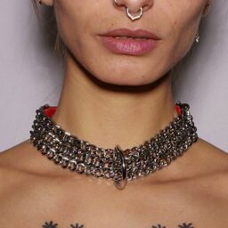 Collier Chaines cuir rouge Rouge