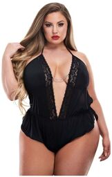 Body Ouvert GT en Dentelle et Satin Noir Noir