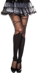 Collant nylon fantaisie noir effet jambières et lacets Noir