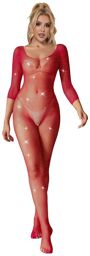 bodystocking resille avec losanges manches longues rouge taille unique