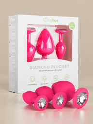 Ensemble de Plug anaux en silicone avec diamant - Rose