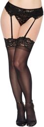 Bas fins nylon noirs jarretières dentelle - DG0002BLK Noir
