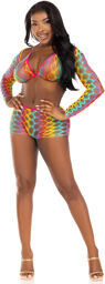 Ensemble résille arc-en-ciel : top, shorty et shrug MULTICOLOR