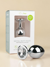 Plug anal en métal argenté/transparent - M