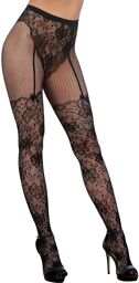 Collant en dentelle et résille dans un style culotte taille haute Noir